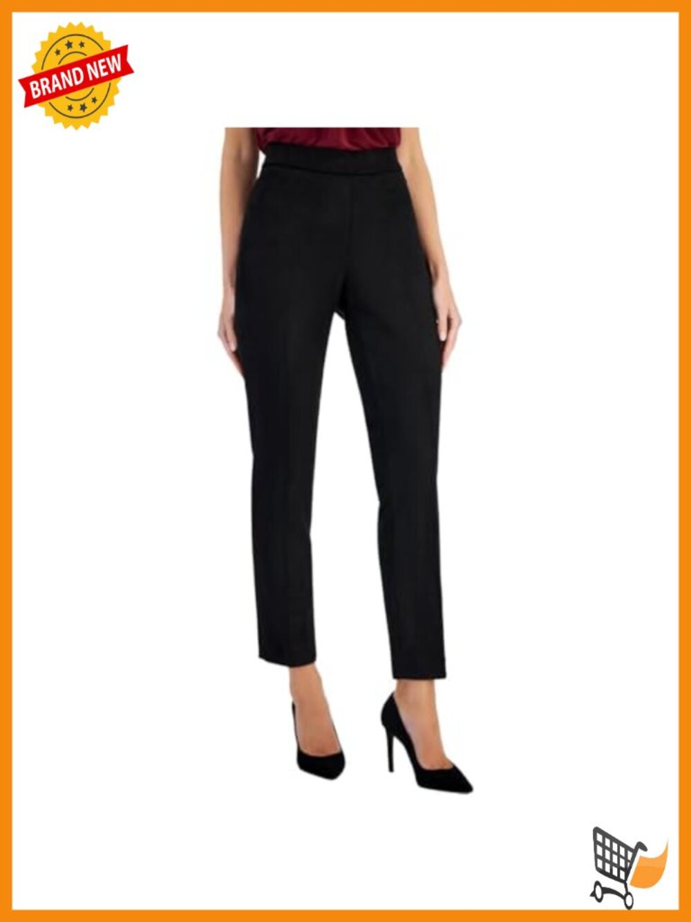 Slim Ankle Pull On Pants Mid Rise Flat Front Wear to Work